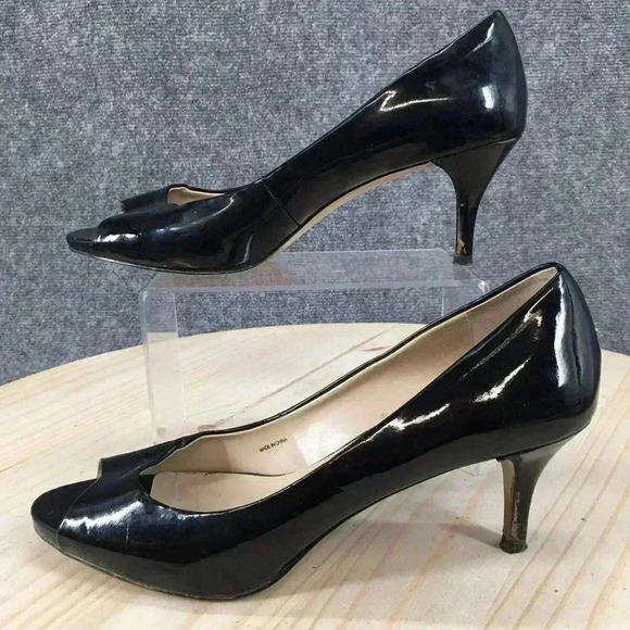 EllenTracy Womens 8M Vanna Pump Heels Slip On Black Patent  Leather Peep Toe - Picture 1 of 6